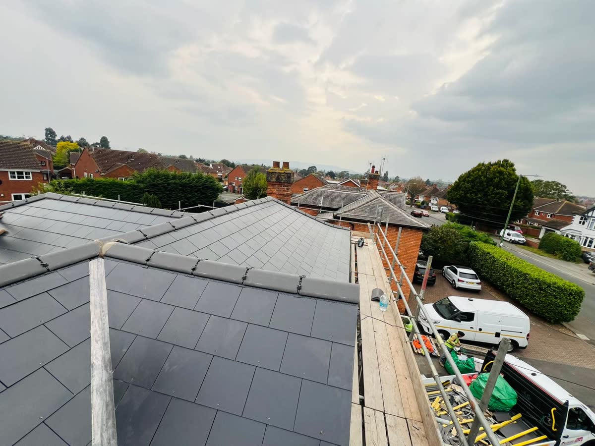 New slate roof seen from the scaffold in Bristol