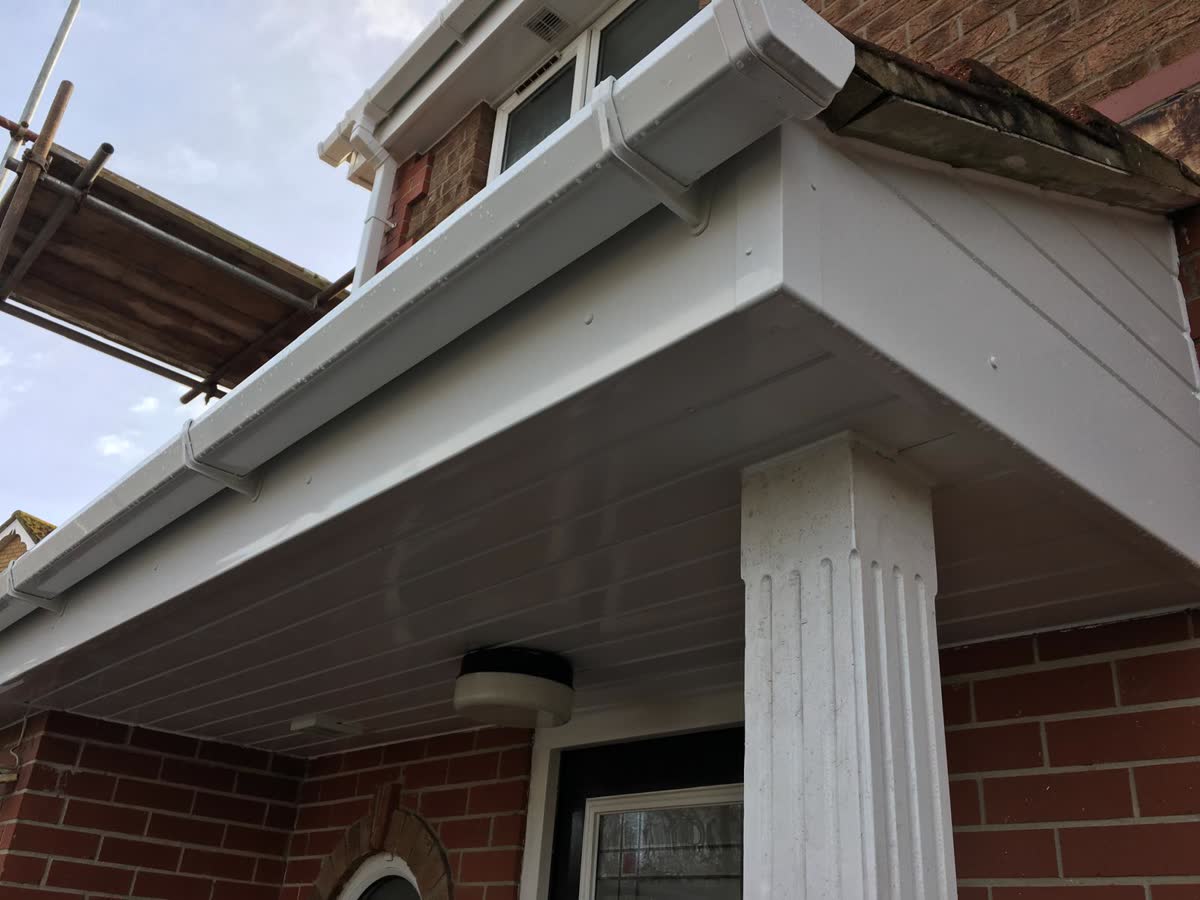 Porch soffit renewed with scaffold still up in Henleaze