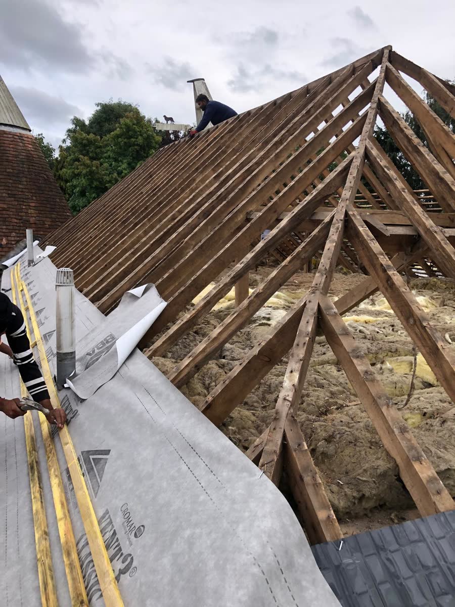 Roof stripped back to the timber rafters in Clevedon